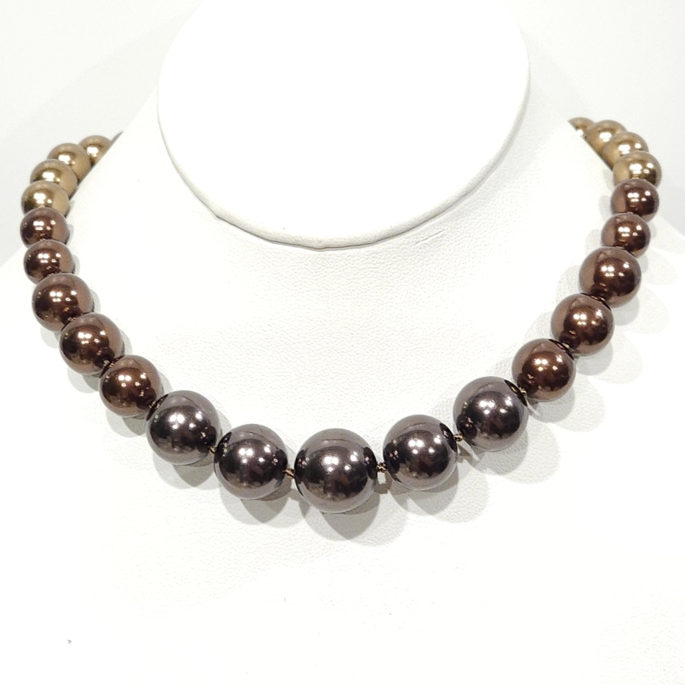Vintage Givenchy Necklace Faux Pearl Brown Gold Ombre Necklace 15.5"